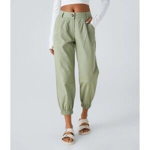 Halara Mid Rise Casual Cotton Joggers Women's XL Pockets Laurel Green NWT